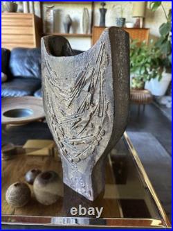 Rare Vintage 1970s Large Brutalist Studio Pottery Vase By Geoff Hartley