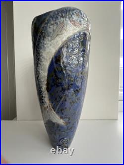 Rare and Perfect Roger Cockram Pottery Stoneware Blue Jumping Fish Vase c2004 Rare and Perfect Roger Cockram Pottery Stoneware Blue Jumping Fish Vase c2004