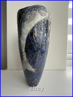 Rare and Perfect Roger Cockram Pottery Stoneware Blue Jumping Fish Vase c2004 Rare and Perfect Roger Cockram Pottery Stoneware Blue Jumping Fish Vase c2004