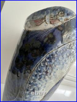 Rare and Perfect Roger Cockram Pottery Stoneware Blue Jumping Fish Vase c2004 Rare and Perfect Roger Cockram Pottery Stoneware Blue Jumping Fish Vase c2004
