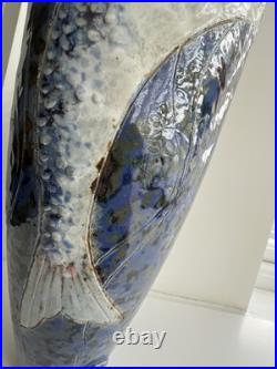 Rare and Perfect Roger Cockram Pottery Stoneware Blue Jumping Fish Vase c2004 Rare and Perfect Roger Cockram Pottery Stoneware Blue Jumping Fish Vase c2004