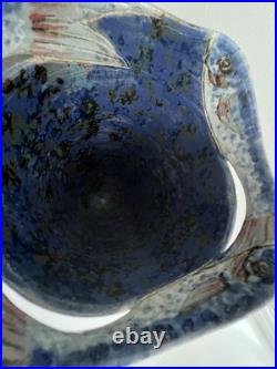 Rare and Perfect Roger Cockram Pottery Stoneware Blue Jumping Fish Vase c2004 Rare and Perfect Roger Cockram Pottery Stoneware Blue Jumping Fish Vase c2004