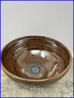 Ray Finch Large Brown glazed bowl with line & dot Pattern for Winchcombe pottery