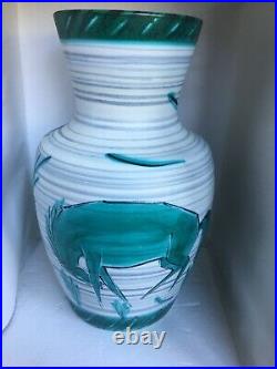 Retro 50s 60s studio art pottery vase stylized horse valcera switzerland 28.5 cm