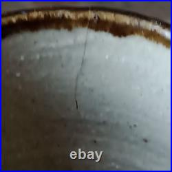 Retro Brutalist Tenmoku Glaze Cylinder Vase Stoneware Pottery. 5.25 Tall