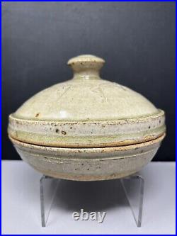 Richard Batterham (1936-2021) Studio Pottery Ash Green Glaze Butter Dish #663