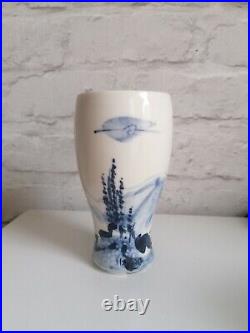 Richard Heeley glazed studio pottery stoneware vase / cup blue & white