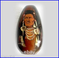 Rick Wisecarver tall art pottery vase with hand painted Indian chief