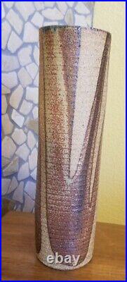 Robert Maxwell Studio Pottery Tall Cylinder Vase 1960s hand signed Exc pre-owned