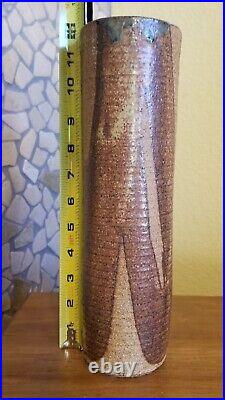 Robert Maxwell Studio Pottery Tall Cylinder Vase 1960s hand signed Exc pre-owned
