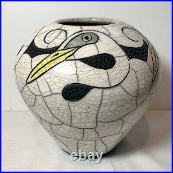 Robin Rodgers Signed American Studio Raku Art Pottery White Egret Bowl Vase 2001