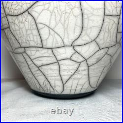 Robin Rodgers Signed American Studio Raku Art Pottery White Egret Bowl Vase 2001