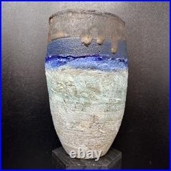Robin Welch multi colour decorated Stoneware vase 18.5cm tall 11.5cm diam #2681