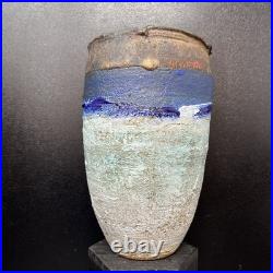 Robin Welch multi colour decorated Stoneware vase 18.5cm tall 11.5cm diam #2681