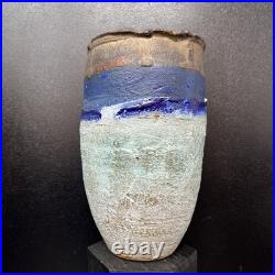 Robin Welch multi colour decorated Stoneware vase 18.5cm tall 11.5cm diam #2681