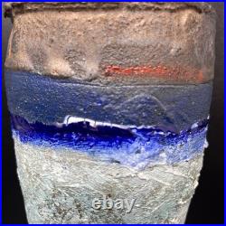 Robin Welch multi colour decorated Stoneware vase 18.5cm tall 11.5cm diam #2681