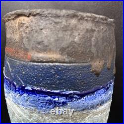 Robin Welch multi colour decorated Stoneware vase 18.5cm tall 11.5cm diam #2681