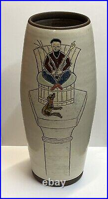 Rodney Lawrence b1950 Large studio vase Cats & Dogs British Studio Potter