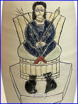 Rodney Lawrence b1950 Large studio vase Cats & Dogs British Studio Potter