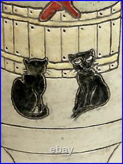 Rodney Lawrence b1950 Large studio vase Cats & Dogs British Studio Potter