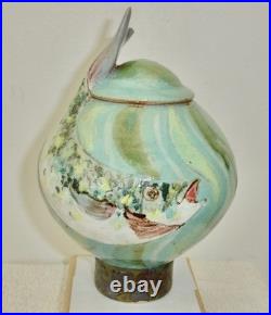 Roger Cockram Pot, Salmon Swirling in Green Sea Water, Very Rare