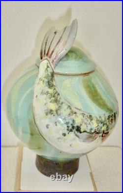 Roger Cockram Pot, Salmon Swirling in Green Sea Water, Very Rare