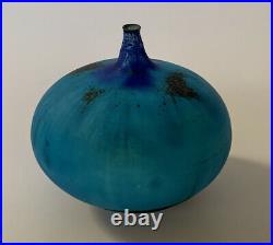 Rose Cabat feelie vase mid century modern studio pottery blue Bud Vase 2 3/4x3