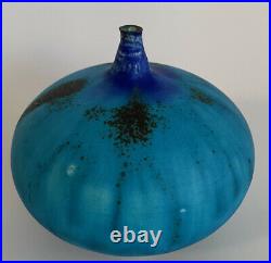 Rose Cabat feelie vase mid century modern studio pottery blue Bud Vase 2 3/4x3