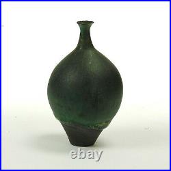 Rose Cabat studio pottery feelie vase mid century modern ceramics black green