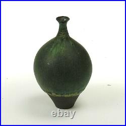 Rose Cabat studio pottery feelie vase mid century modern ceramics black green
