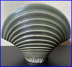 Rosenthal Studio Line Pottery Ribbed Clam Vase Green Art Deco Vintage 1970's