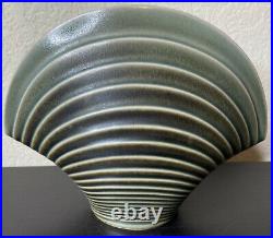 Rosenthal Studio Line Pottery Ribbed Clam Vase Green Art Deco Vintage 1970's