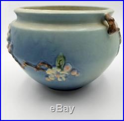 Roseville Flower Art Pottery Aqua Blue Apple Blossom Pattern Planter Vase 300-4