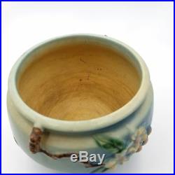 Roseville Flower Art Pottery Aqua Blue Apple Blossom Pattern Planter Vase 300-4