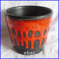 Roth West Germany Studio Art pottery red black drip glazed fat lava vase pot vgc Roth West Germany Studio Art pottery red black drip glazed fat lava vase pot vgc