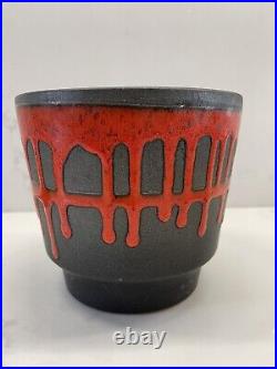 Roth West Germany Studio Art pottery red black drip glazed fat lava vase pot vgc Roth West Germany Studio Art pottery red black drip glazed fat lava vase pot vgc
