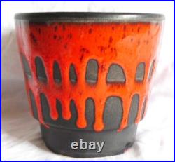 Roth West Germany Studio Art pottery red black drip glazed fat lava vase pot vgc Roth West Germany Studio Art pottery red black drip glazed fat lava vase pot vgc