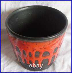 Roth West Germany Studio Art pottery red black drip glazed fat lava vase pot vgc Roth West Germany Studio Art pottery red black drip glazed fat lava vase pot vgc