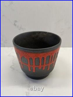 Roth West Germany Studio Art pottery red black drip glazed fat lava vase pot vgc Roth West Germany Studio Art pottery red black drip glazed fat lava vase pot vgc