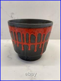 Roth West Germany Studio Art pottery red black drip glazed fat lava vase pot vgc Roth West Germany Studio Art pottery red black drip glazed fat lava vase pot vgc