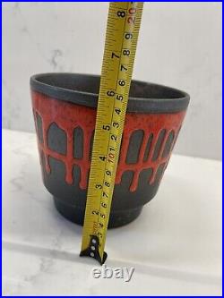 Roth West Germany Studio Art pottery red black drip glazed fat lava vase pot vgc Roth West Germany Studio Art pottery red black drip glazed fat lava vase pot vgc
