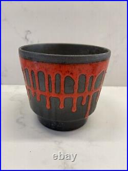Roth West Germany Studio Art pottery red black drip glazed fat lava vase pot vgc Roth West Germany Studio Art pottery red black drip glazed fat lava vase pot vgc