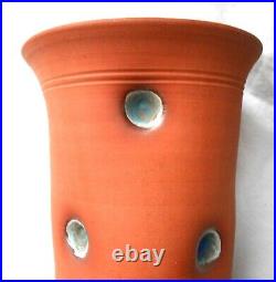 Rupert Blamire R. B. Studio Art Vase terracotta pottery blue enamel indents vgc Rupert Blamire R. B. Studio Art Vase terracotta pottery blue enamel indents vgc