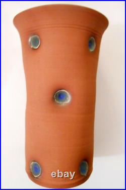 Rupert Blamire R. B. Studio Art Vase terracotta pottery blue enamel indents vgc Rupert Blamire R. B. Studio Art Vase terracotta pottery blue enamel indents vgc