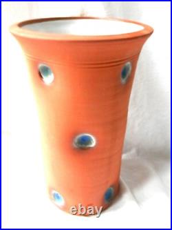 Rupert Blamire R. B. Studio Art Vase terracotta pottery blue enamel indents vgc Rupert Blamire R. B. Studio Art Vase terracotta pottery blue enamel indents vgc