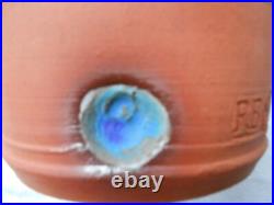 Rupert Blamire R. B. Studio Art Vase terracotta pottery blue enamel indents vgc Rupert Blamire R. B. Studio Art Vase terracotta pottery blue enamel indents vgc