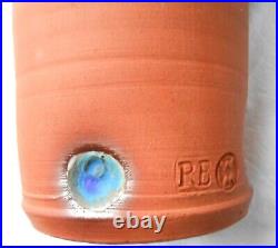 Rupert Blamire R. B. Studio Art Vase terracotta pottery blue enamel indents vgc Rupert Blamire R. B. Studio Art Vase terracotta pottery blue enamel indents vgc
