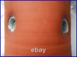 Rupert Blamire R. B. Studio Art Vase terracotta pottery blue enamel indents vgc Rupert Blamire R. B. Studio Art Vase terracotta pottery blue enamel indents vgc