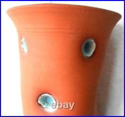 Rupert Blamire R. B. Studio Art Vase terracotta pottery blue enamel indents vgc Rupert Blamire R. B. Studio Art Vase terracotta pottery blue enamel indents vgc