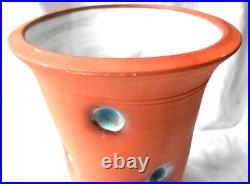 Rupert Blamire R. B. Studio Art Vase terracotta pottery blue enamel indents vgc Rupert Blamire R. B. Studio Art Vase terracotta pottery blue enamel indents vgc